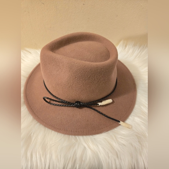 Women's Summer & Rose Wool Fedora Hat with Beige With black Trimming - Picture 6 of 16